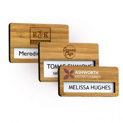 Image of Bamboo Faced Reusable Name Window Badges